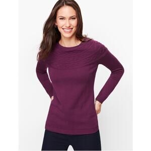 Talbots Purple Diamond Cable Knit Crew Neck Sweater NWT Cotton Blend Small